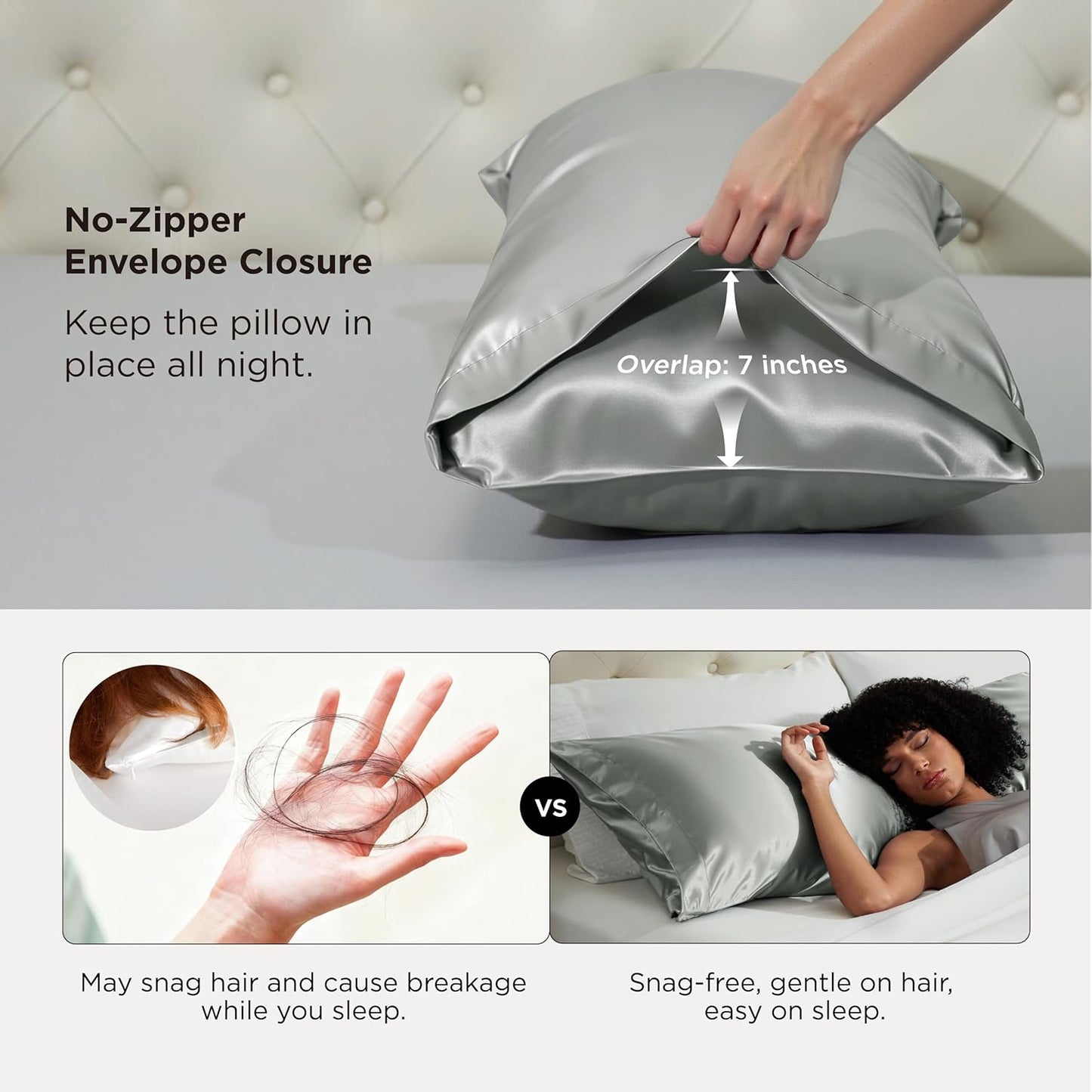 Bedsure Satin-Kissenbezug, Queen-Size, 2er-Pack, Seidenkissenbezügen ähnlich, seidige Kissenhüllen mit Hotelverschluss, Raumdeko, Valentinsgeschenke für Frauen und Männer, Grau, 50x75 cm