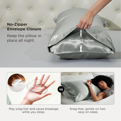 Bedsure Satin-Kissenbezug, Queen-Size, 2er-Pack, Seidenkissenbezügen ähnlich, seidige Kissenhüllen mit Hotelverschluss, Raumdeko, Valentinsgeschenke für Frauen und Männer, Grau, 50x75 cm