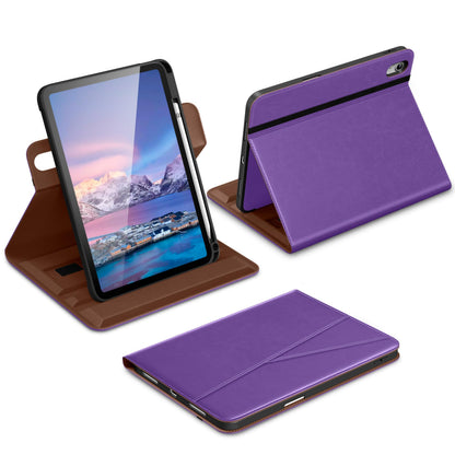 DTTO for iPad A16 Case, iPad 11th / 10th Generation Case (2025/2022), 360 Degree Rotating Premium Leather Folio Stand Cover with Pencil Holder, Brown