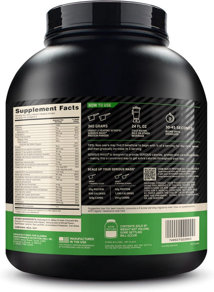 Optimum Nutrition Serious Mass Gainer Protein Powder, Banana, 12 Pound