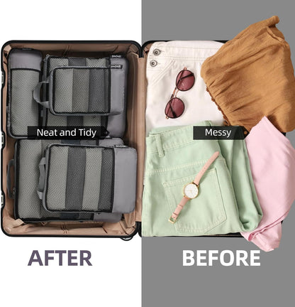 BAGAIL 4er-Set Kompressions-Packwürfel Reise-erweiterbare Packorganizer (Schwarz, 4er-Set)