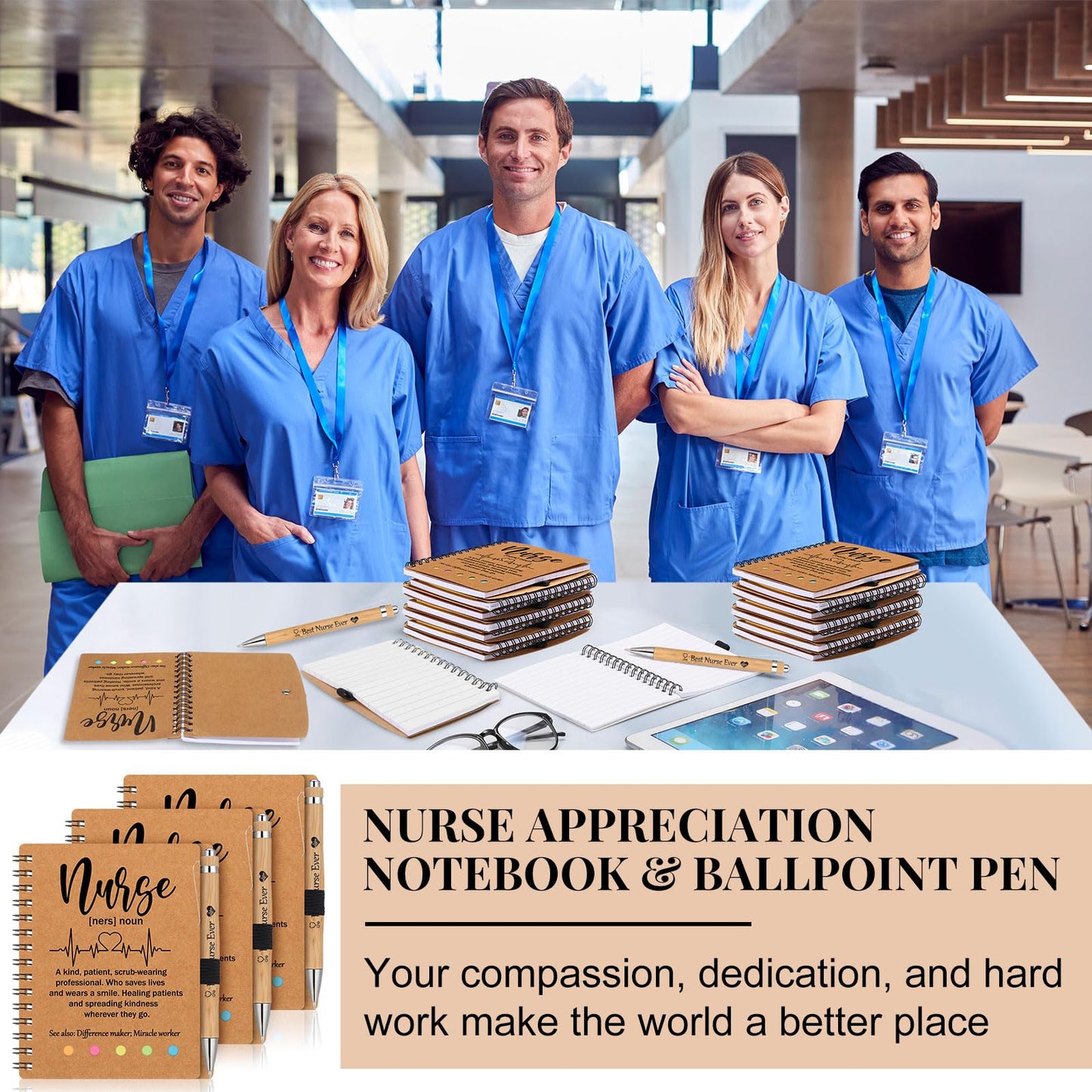 Skyygemm 48 Sets Nurse Appreciation Gifts Bulk 2026 Thank You Gift Notebook with Sticky Notepad Index Tabs with Bamboo Ballpoint Bulk for Nurse Week Medical Graduation Party