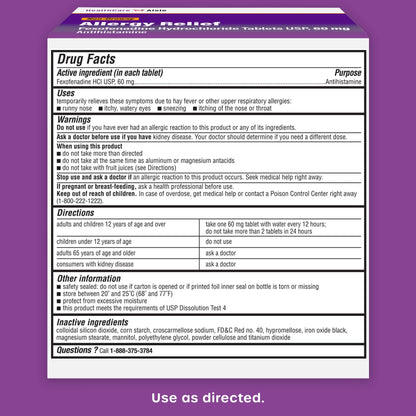 HealthCareAisle Allergy Relief - Fexofenadine Hydrochloride Tablets USP, 180 mg - 180 Tablets - Allergy Medication, Non-Drowsy 24-Hour Relief, (Pack of 2)