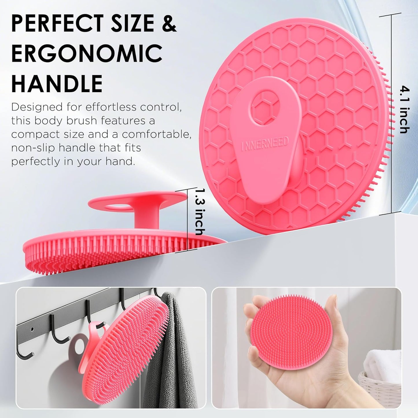 INNERNEED Duschbürste aus weichem Silikon in Lebensmittelqualität, Hand-Körperbürste zur Hautreinigung, sanftes Peeling, gute Schaumbildung (Schwarz)