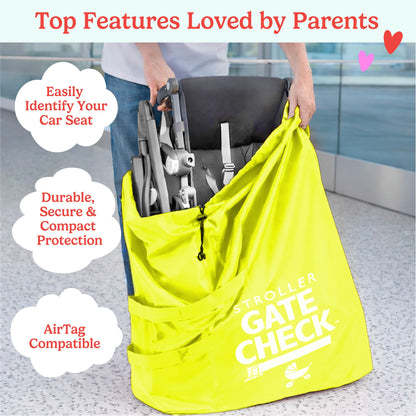 J.L. Childress Gate Check Bag for Single & Some Double Strollers - Travel Bag for Airplane, Fits Most Standard Baby Strollers, Airport Accessories Gate Check, Flying Essentials - Neon Blue