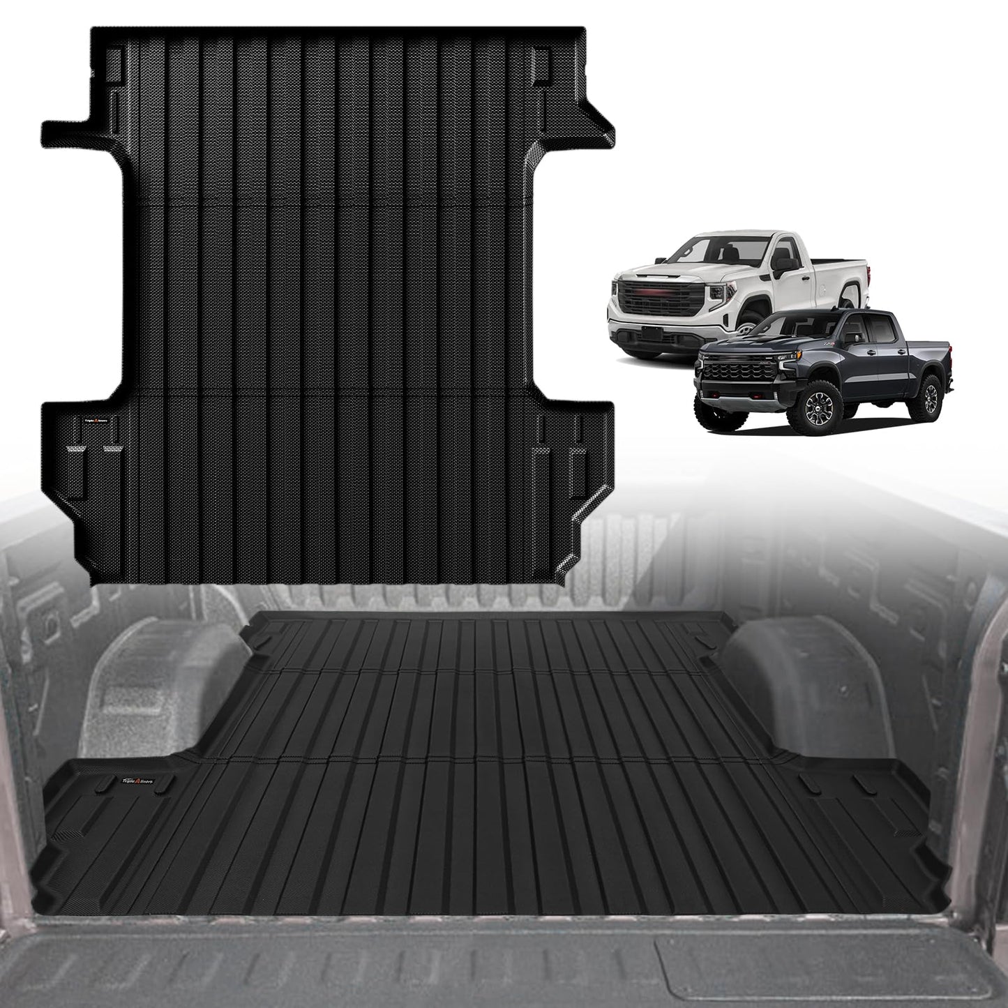 TripleAliners Truck Mat Compatible with 2019-2026 Chevy Silverado 1500 / GMC Sierra 1500 6.6FT Accessories, Truck Bed Mat Heavy Duty Custom Fit All Weather Protection TPE Pickup Liner, Standard Bed