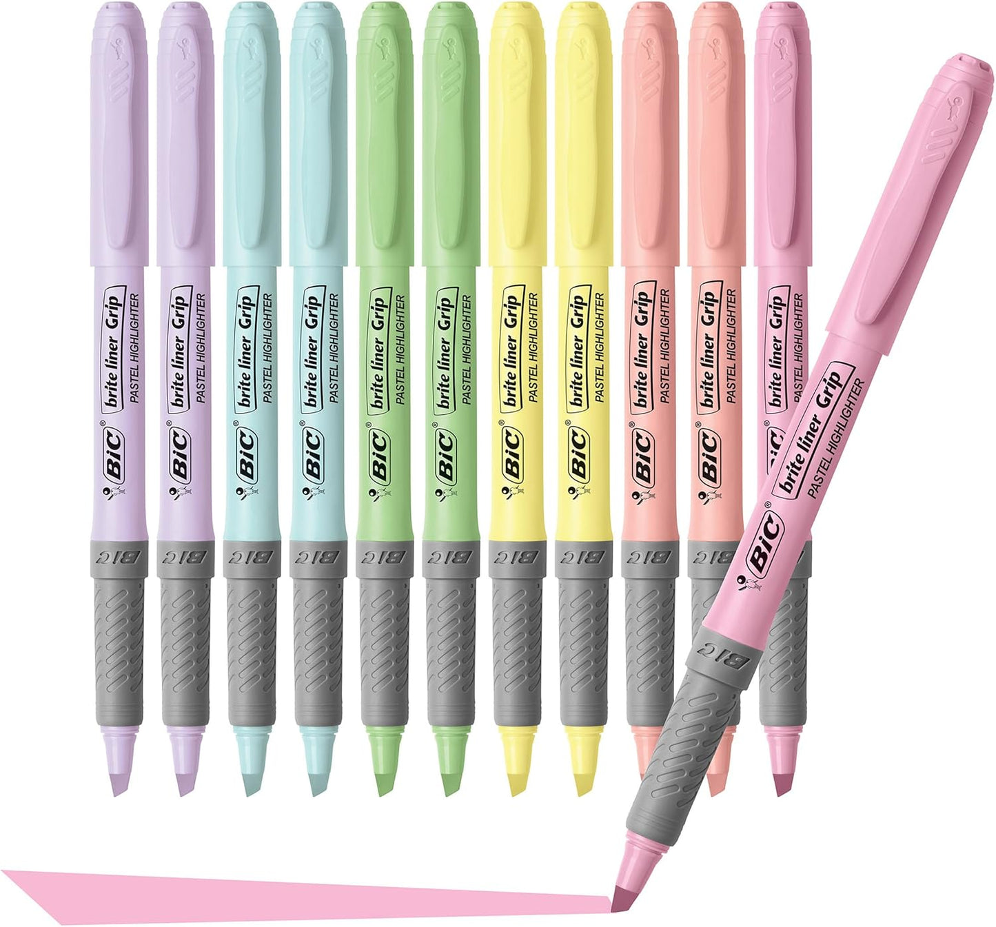 BIC Brite Liner Textmarker-Set Pastell, Keilspitze für feine und breite Linien, 6er-Pack in verschiedenen Farben