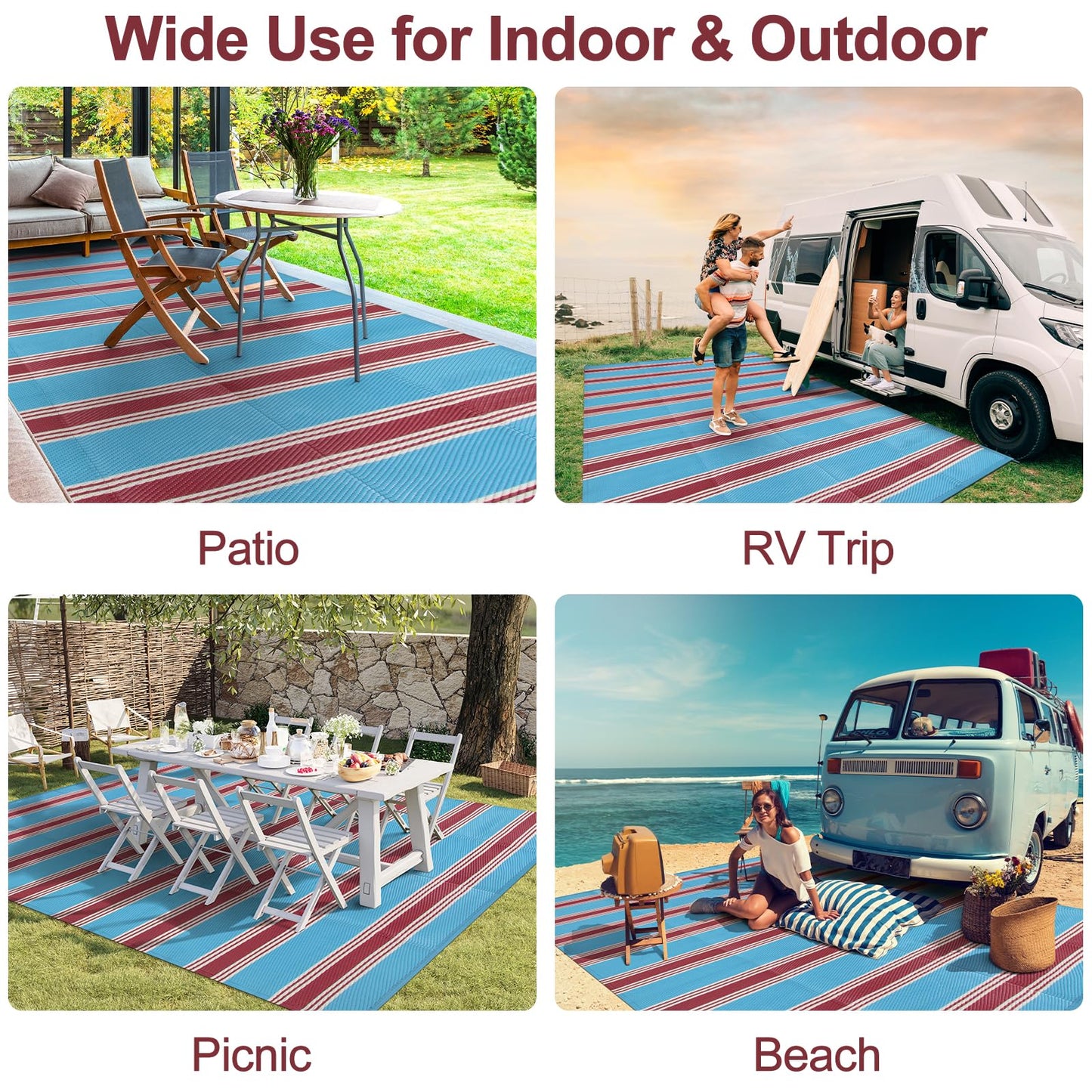 Lahome Outdoor Rugs 8x10 Waterproof, Reversible Outdoor Plastic Straw Rug for Camping Patio, RV Outdoor Rugs Outside, Outdoor Carpet for Porch Deck Backyard Picnic(Blue/Yellow,8'x 10')