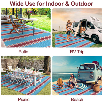 Lahome Outdoor Rugs 8x10 Waterproof, Reversible Outdoor Plastic Straw Rug for Camping Patio, RV Outdoor Rugs Outside, Outdoor Carpet for Porch Deck Backyard Picnic(Blue/Yellow,8'x 10')