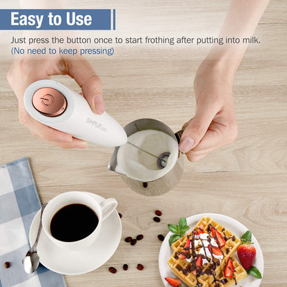 SIMPLETASTE Milchaufschäumer Handheld Elektrischer Quirl, Getränkemixer mit Edelstahl Schneebesen für Cappuccino, Bulletproof Coffee, Latte, mit Ständer, Schwarz, Batteriebetrieben