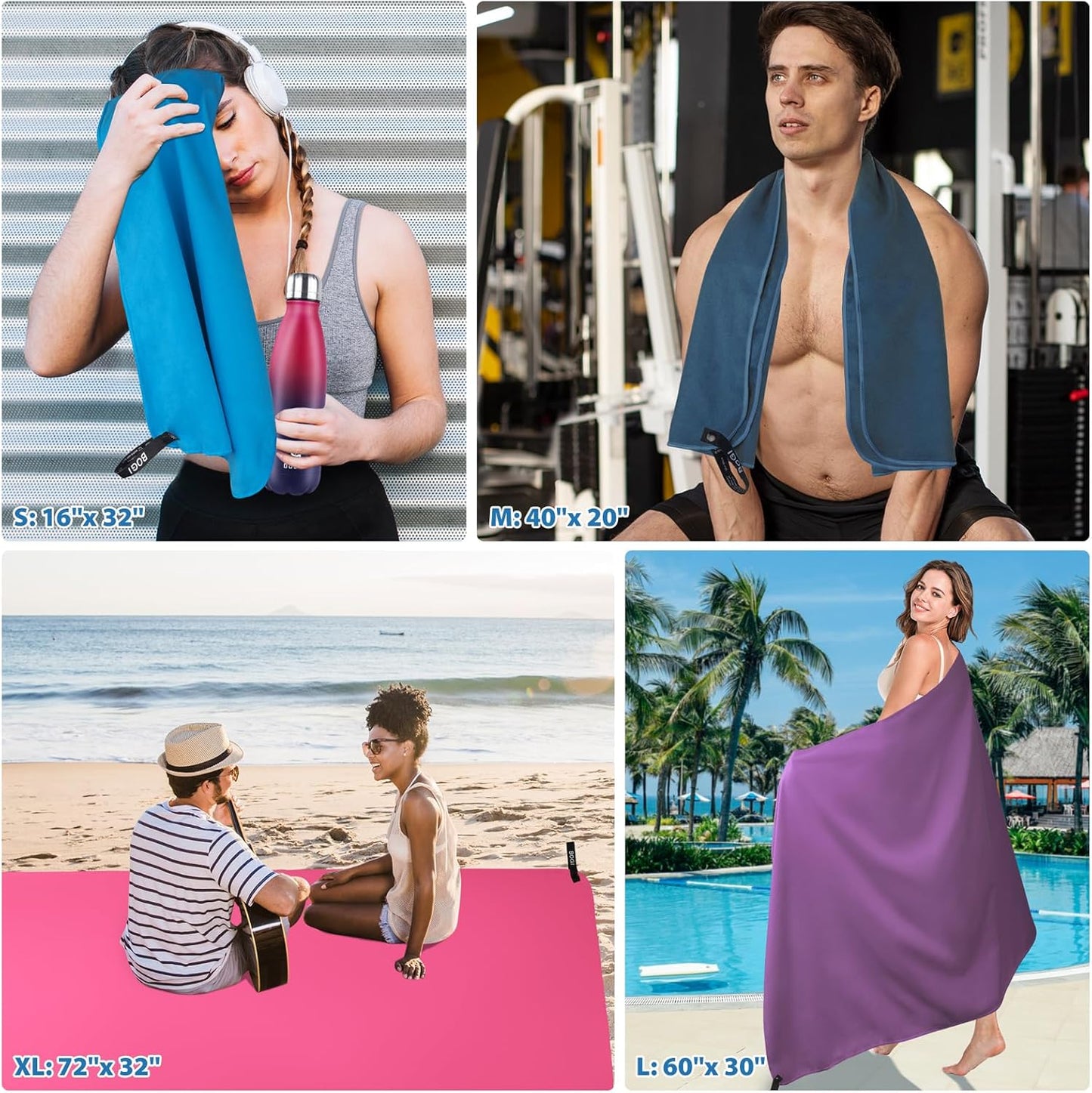 BOGI Mikrofaser Reise-Sporthandtuch – Schnelltrocknendes Handtuch, weiches, leichtes Mikrofaser Campinghandtuch, saugfähiges, kompaktes Reisehandtuch für Camping, Fitnessstudio, Strand, Bad, Yoga, Schwimmen, Rucksacktouren (M:40''x20''-Dunkelblau)