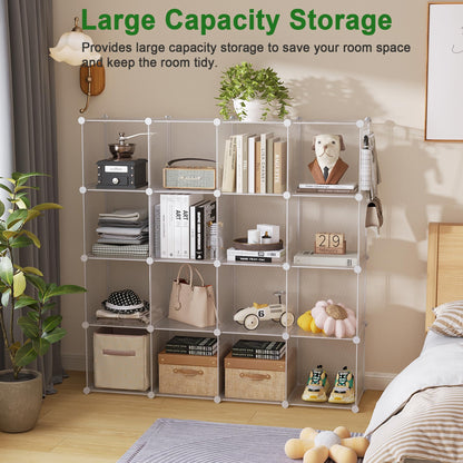 C&AHOME Cube Storage Organizer, 16-Cube Shelves Units, Plastic Storage Cubes, DIY Closet Organizer, Modular Closet Storage Shelves Ideal for Home, Bedroom, 48.4" L × 12.4" W × 48.4" H Black SUM3016H