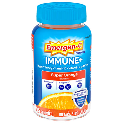 Emergen-C Immune+ Triple Action Immune Support Gummies, BetaVia (R), 1000mg Vitamin C, B Vitamins, Vitamin D and Antioxidants, Super Orange, Back to School Essentials - 45 Count (Pack of 12)