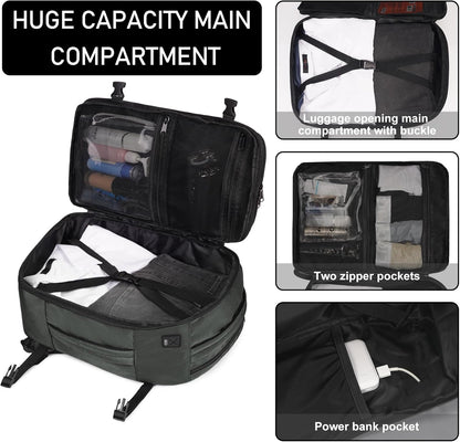 ECOHUB 16'' Reise-Rucksack Handgepäck Unterseat-Rucksack Persönlicher Gegenstand Flugzeug-Reisetasche mit 13 Taschen Handgepäck Flaschenhalter USB-Ladeanschluss Casual Daypack für Frauen Männer Schwarz