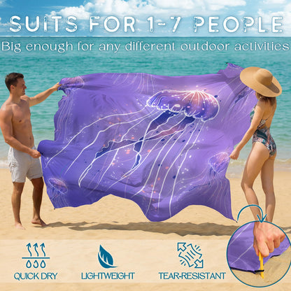 BYDOLL Beach Blanket Waterproof Sandproof Large Sand Free,78''X81''/10'X9' Oversized Sandless Lightweight Blanket Picnic Mat for Beach Travel Camping Hiking with Stakes