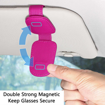 2 Packs Sunglasses Holder for Car Visor, Genuine Leather Car Sunglass Holder, Glasses Clip for Cars,Auto Interior Accessories Universal for SUV Pickup Truck (Black-(2 Pcs)