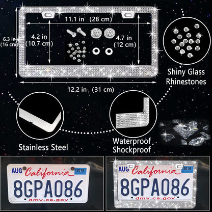 NBTEPEM 27-Piece Bling Car Accessories Set - Universal Fit Steering Wheel Covers, License Plate Frames, Phone Holder, Car Fast Charger, Coasters (Pink)