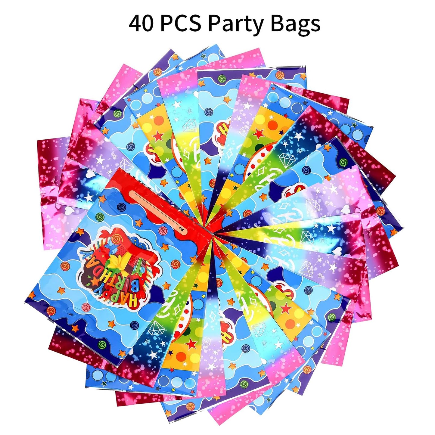 PintreeLand 6.7 * 9.8inch Happy Birthday Party Mitgebseltüten 40 STK, Plastik Beute Geschenktüten Bulk für Kinder Baby Mädchen & Jungen Geburtstagsparty Zubehör (B Stil 40 Stück)