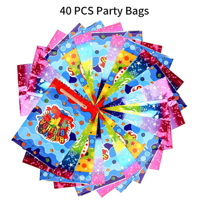 PintreeLand 6.7 * 9.8inch Happy Birthday Party Mitgebseltüten 40 STK, Plastik Beute Geschenktüten Bulk für Kinder Baby Mädchen & Jungen Geburtstagsparty Zubehör (B Stil 40 Stück)