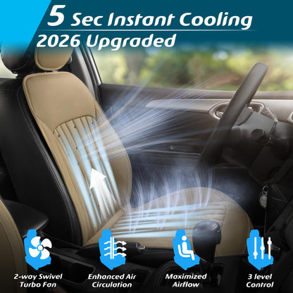 Paffenery 2026 Upgraded Cooling Car Seat Cover Front Seat, 12V-24V Ventilated Cooling Car Seat Cushion, Cooled Seat Cover for Car SUV Truck Universal Fit, Classic Black