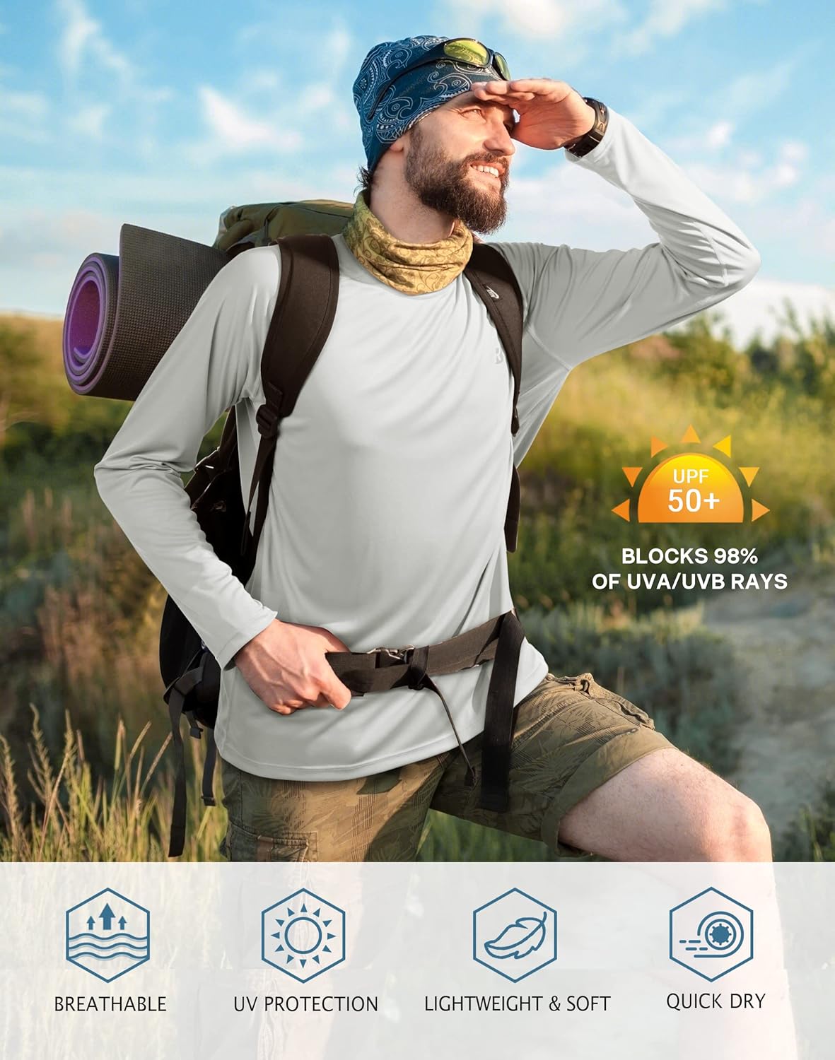 Roadbox Mens UPF 50+ UV Sun Protection Shirts