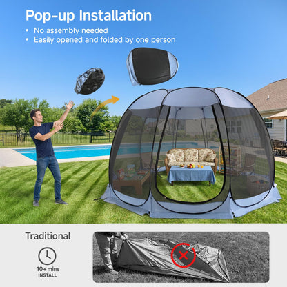 Alvantor Pop Up Screen House Tent, Instant Outdoor Gazebo with Mosquito Netting & UPF 50+ Sun Protection, Portable Canopy Shelter for Patio, Backyard, Camping (2-10 Person)