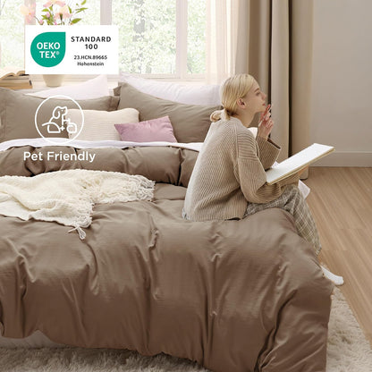 Funda nórdica blanca Bedsure, tamaño Queen, 3 piezas, aspecto de algodón prelavado, juego de cama extrasuave, incluye 1 funda nórdica de 228 x 228 cm con cierre de cremallera y 2 fundas de almohada, edredón no incluido