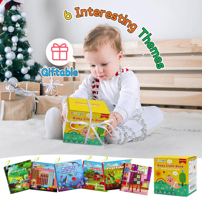 Dr.Rapeti Stoffbücher Babybücher Badebücher 6er-Pack für Babys Kleinkinder Kinder Raschelnd Quietschend Waschbar Beißfest Ungiftig Frühpädagogisch Geschenkbar