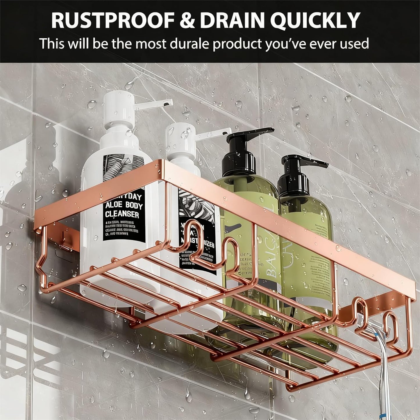 Moforoco Shower Caddy Shelf Organizer Rack, Self Adhesive Black Bathroom Shelves Basket, Home Farmhouse Wall Shower Inside Organization and Storage Decor Rv Accessories, First Apartment Essentials