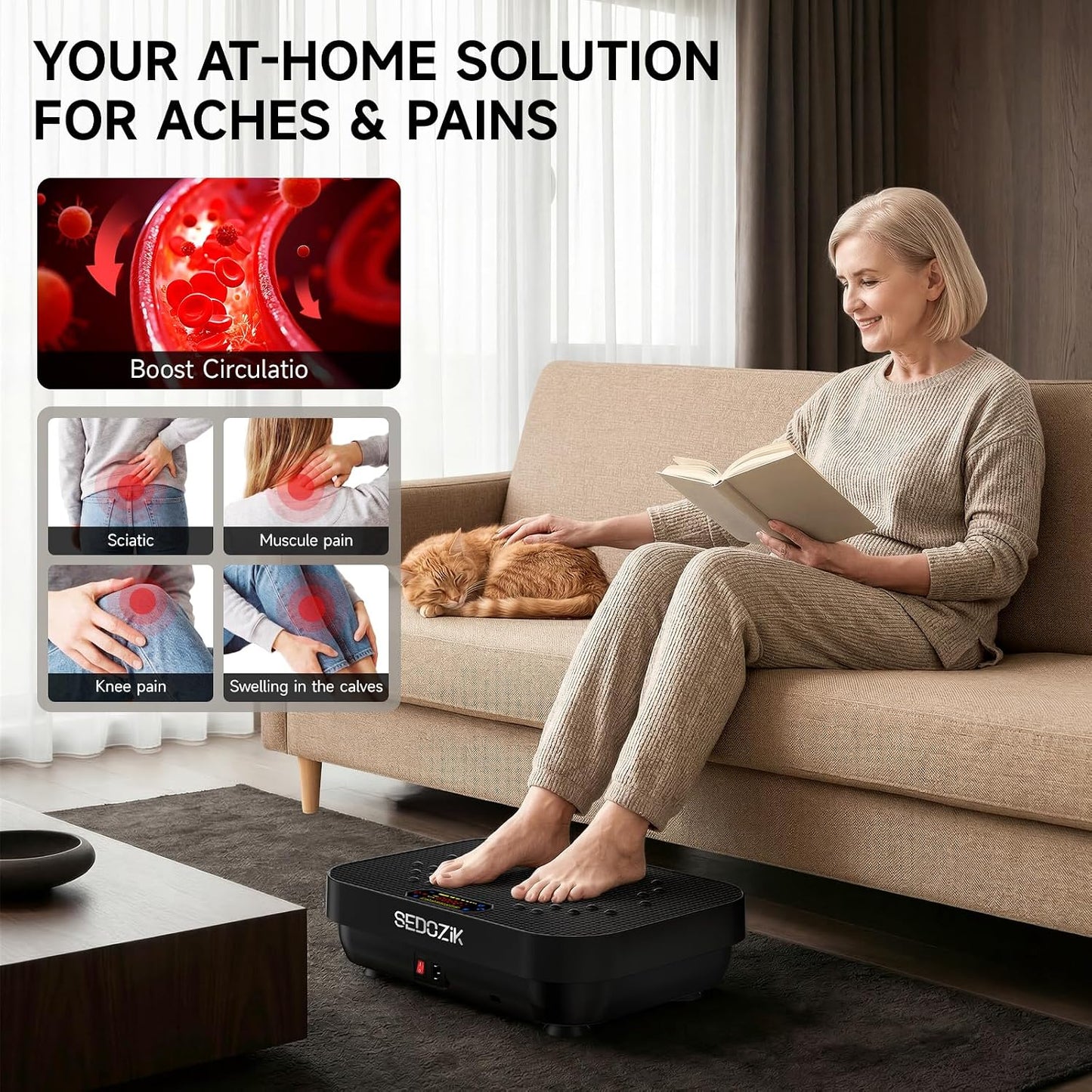 SEDOZIK Vibration Plate Exercise Machine, Vibration Plate for Lymphatic Drainage Weight Loss, 450 Lbs Capacity Full Body Vibrating Platform Workout Equipment with Bluetooth for Home Women Men