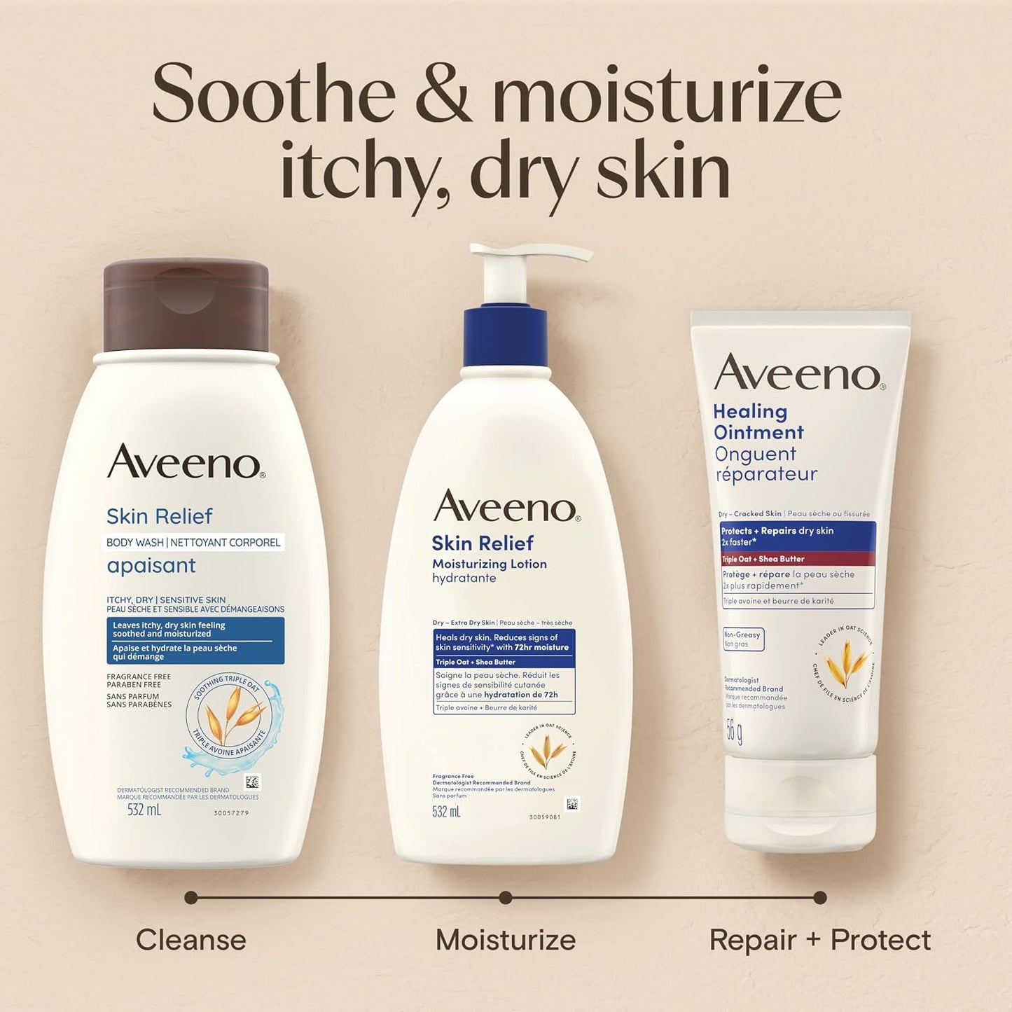 Aveeno Healing Ointment, for Extra Dry, Cracked & Sensitive Skin, 72-Hour dry skin protectant with Triple Oat, Shea Butter & Glycerin, Fragrance-Free for Body, Face, Hands, Lips 204g
