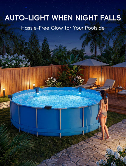 Solar Pool Lights Only for Metal Frame Above Ground Pools, 10-Color RGB 4-Mode LED Underwater Submersible Poolside Light with Auto Dusk Sensor, Waterproof Design, Remote & Timer Off, 1 Pack