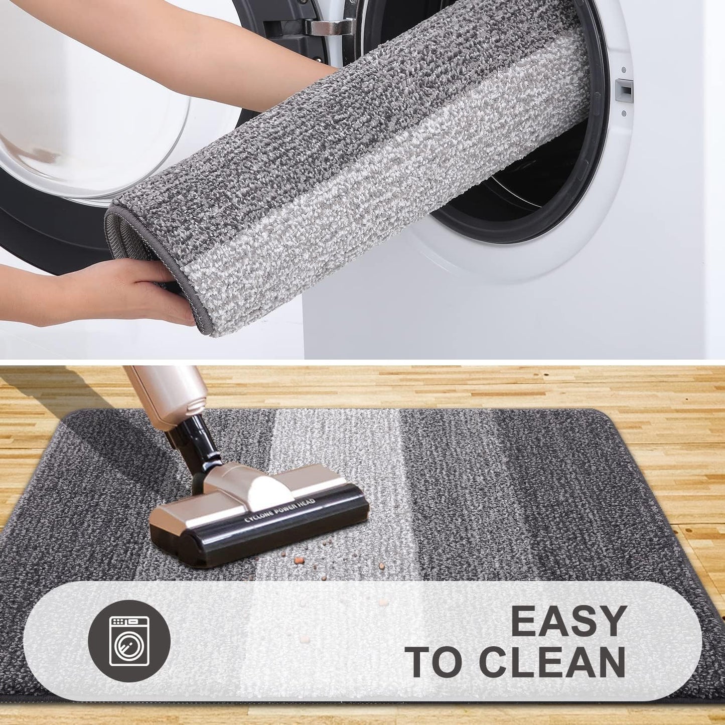 Grandaily Fußmatte für Innenbereich, 50 x 80 cm, rutschfest, Schmutzfänger, saugfähig, für die Haustür, waschbar, gestreift, für den Innenbereich, flach, Willkommensmatte, Eingangsmatte, Grau
