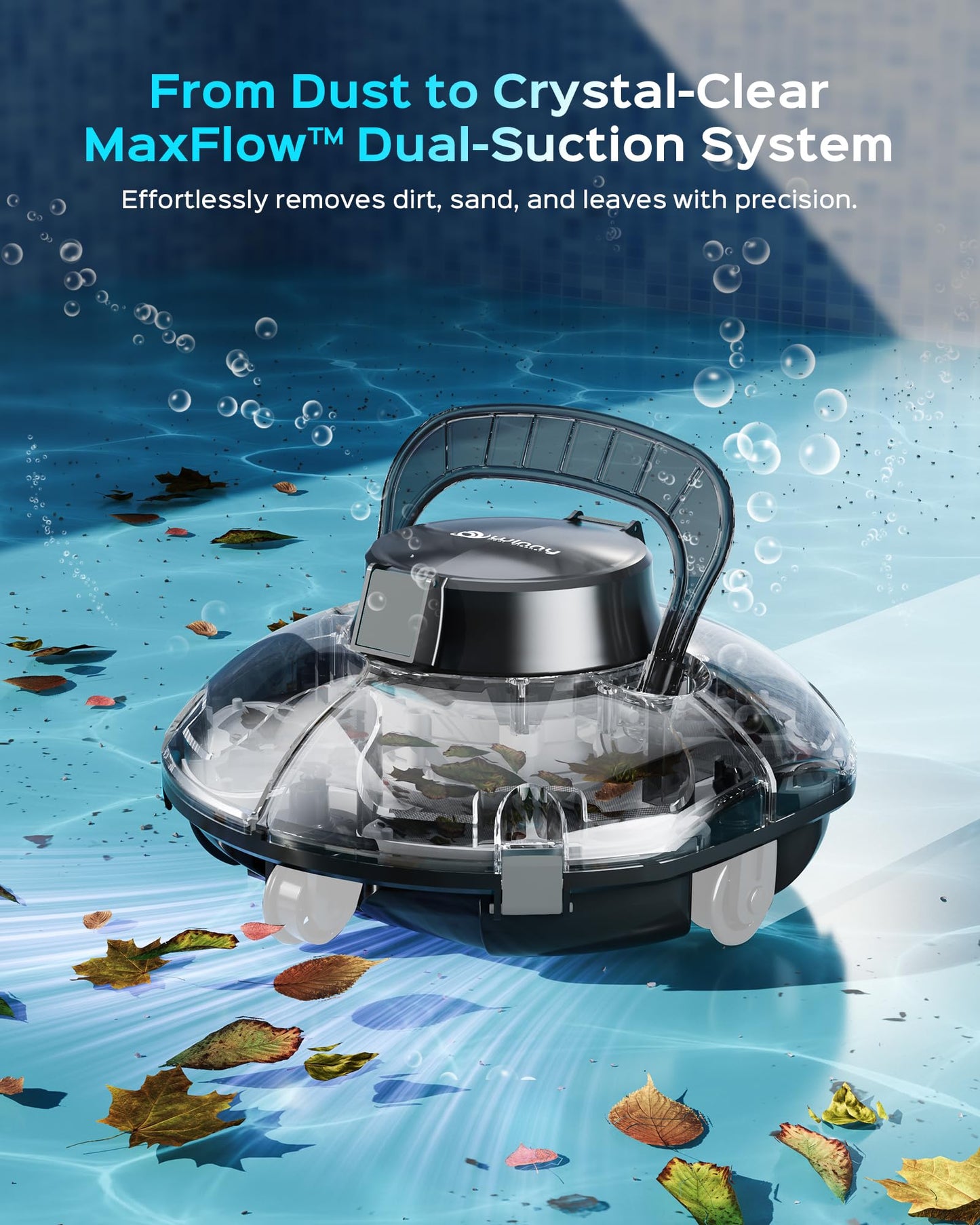 (2026 Upgrade) Cordless Pool Vacuum for Above Ground Pool, Automatic Pool Cleaner Robot Cleaning Up to 660 sq.ft, Dual-Layer Filtration, 90 Mins Runtime, Self-Parking, with Hook (Light Tinted Black)