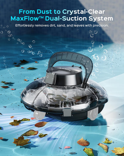 (2026 Upgrade) Cordless Pool Vacuum for Above Ground Pool, Automatic Pool Cleaner Robot Cleaning Up to 660 sq.ft, Dual-Layer Filtration, 90 Mins Runtime, Self-Parking, with Hook (Light Tinted Black)