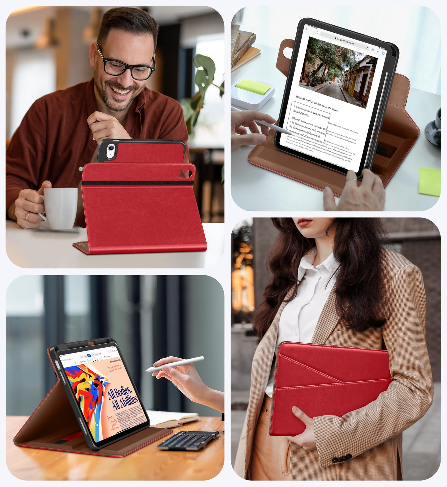 DTTO for iPad A16 Case, iPad 11th / 10th Generation Case (2025/2022), 360 Degree Rotating Premium Leather Folio Stand Cover with Pencil Holder, Brown