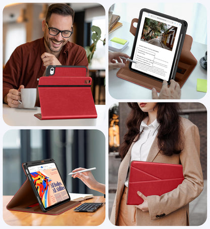 DTTO for iPad A16 Case, iPad 11th / 10th Generation Case (2025/2022), 360 Degree Rotating Premium Leather Folio Stand Cover with Pencil Holder, Brown