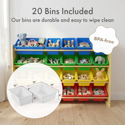 Humble Crew Toy Storage Organizer with 20 Removable Storage Bins for Kids Playroom, 4-Tier Toddler Toy Organization and Storage, Natural/White