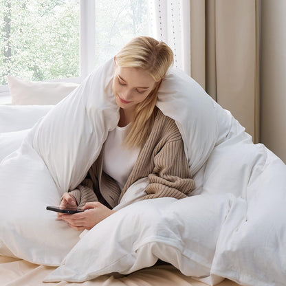 Funda nórdica blanca Bedsure, tamaño Queen, 3 piezas, aspecto de algodón prelavado, juego de cama extrasuave, incluye 1 funda nórdica de 228 x 228 cm con cierre de cremallera y 2 fundas de almohada, edredón no incluido
