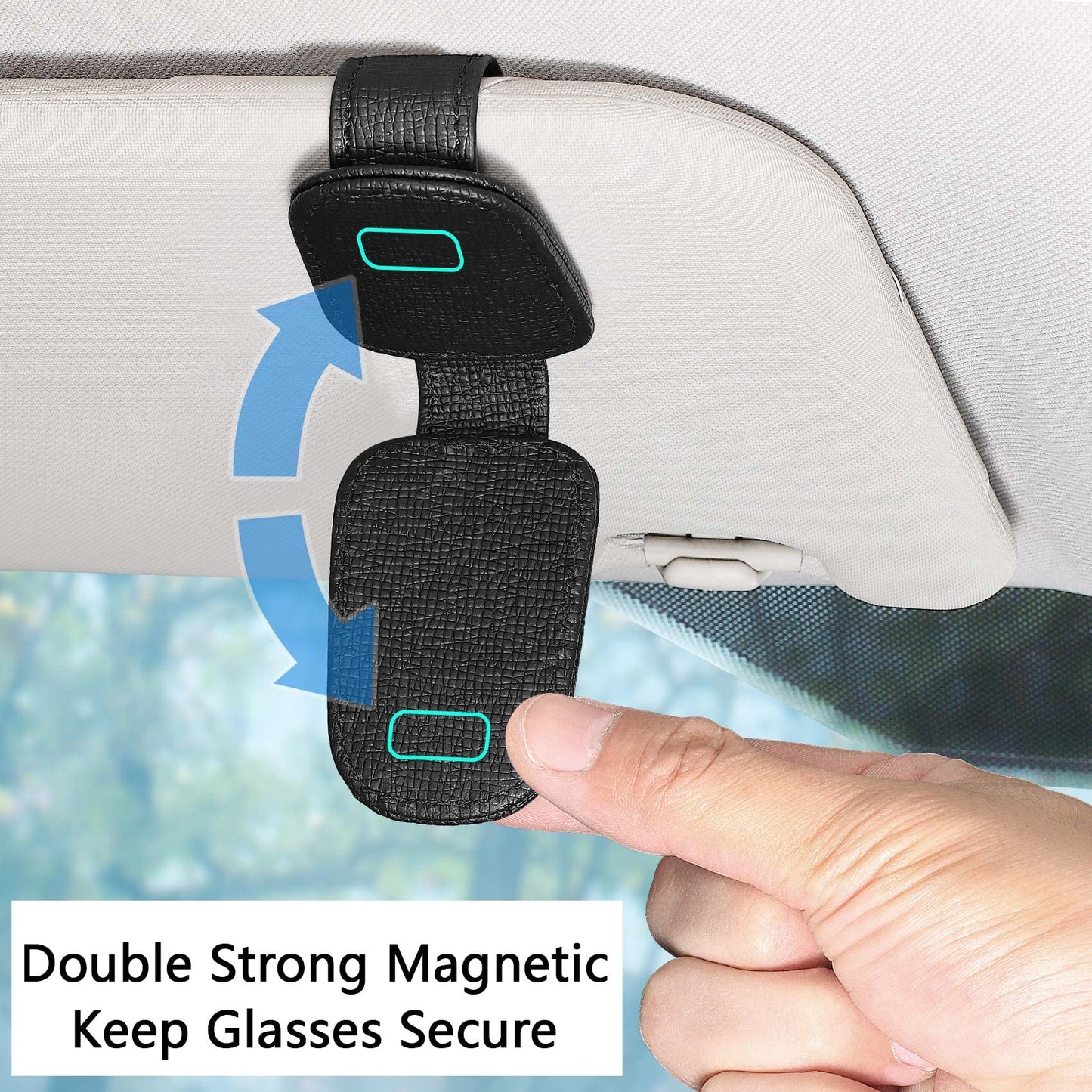 2 Packs Sunglasses Holder for Car Visor, Genuine Leather Car Sunglass Holder, Glasses Clip for Cars,Auto Interior Accessories Universal for SUV Pickup Truck (Black-(2 Pcs)