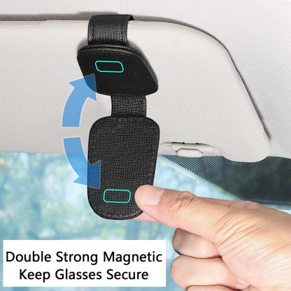 2 Packs Sunglasses Holder for Car Visor, Genuine Leather Car Sunglass Holder, Glasses Clip for Cars,Auto Interior Accessories Universal for SUV Pickup Truck (Black-(2 Pcs)