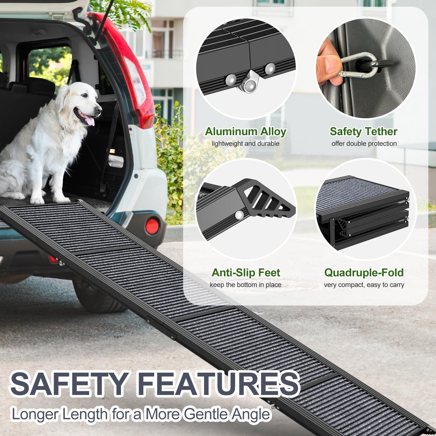 Dog Ramp for Car 63" Long & 17" Wide Portable Dog Ramps for Large Dogs with Non-Slip Rug Surface Dog Car Ramp for SUV Car & Truck, Folding Dog Ramp Up to 250LBS