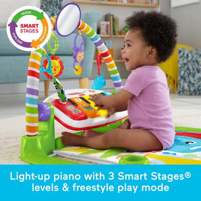 Fisher-Price Baby Spielmatte Deluxe Kick & Play Klavier-Gym Lernspielzeug & 2 Maracas Weiche Rasseln für Neugeborene bis Kleinkinder ab 0 Monaten