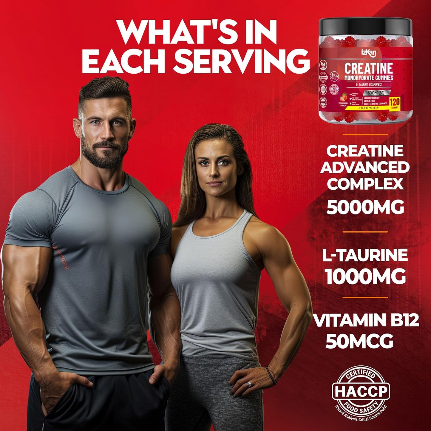 Pro Creatine Monohydrate Gummies 5g for Men & Women - 120 Chewable Creatine Gummies Strawberry Flavoured Gym Pre Workout Gym Supplement Vegan (2)