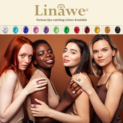 Linawe Birthstone Chunky Adjustable Rings for Women, Gold/Silver/Rose Gold Statement Rings, Imitation Diamond Fake Gemstone Crystal Cocktail Ring, Cubic Zirconia Costume Jewelry