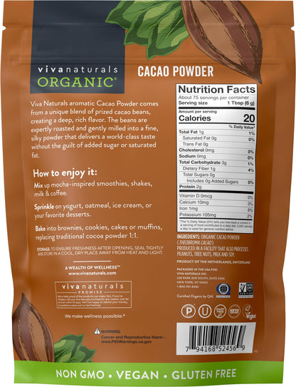 Bio-Kakaopulver, ungesüßt, 454 g – Vollmundiger Zartbitter-Schokoladengeschmack, perfekt zum Backen, für Smoothies und heiße Schokolade – Veganes, Keto-, Paleo-, gentechnikfreies und glutenfreies Kakaopulver