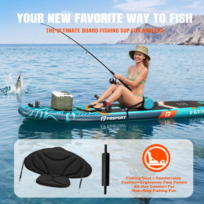 FBSPORT 11' Premium Stand Up Paddle Board, Yoga Board with SUP Accessories & Carry Bag | Wide Stance, Surf Control, Non-Slip Deck, Leash, Paddle and Pump for Youth & Adult