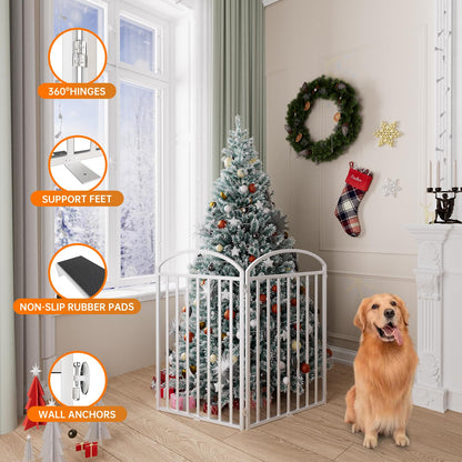 SNUOWU 4 Panels Full Matel Freestanding Dog Gates with Door, 96"Extra Wide 36"Tall Free Standing Dog Pet Gate for Indoor & Outdoor. Foldable Pet Fences for Doorways, House, Stairs, Porch, Deck, Yard