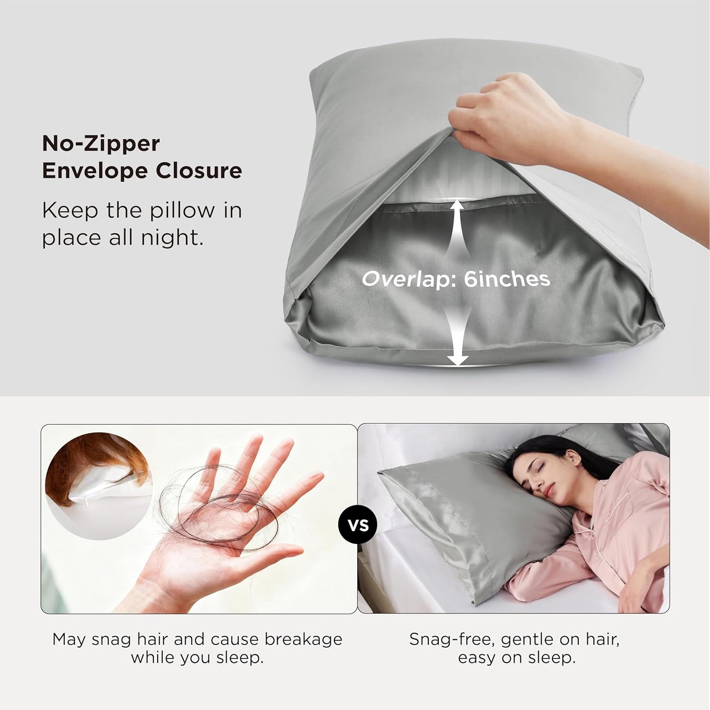 Bedsure Satin-Kissenbezug, Queen-Size, 2er-Pack, Seidenkissenbezügen ähnlich, seidige Kissenhüllen mit Hotelverschluss, Raumdeko, Valentinsgeschenke für Frauen und Männer, Grau, 50x75 cm