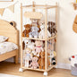 TANONE Stuffed Animal Storage - Wooden Large Organizer Holder for Playroom - Plush Zoo Animals Holder with Elastic Cords & Brake Wheel for Toddler Bedroom Toy Stuff Organization